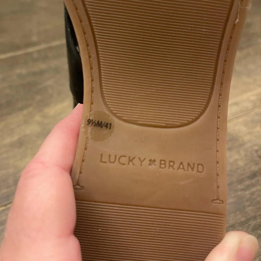 LUCKY BRAND Delaynee Platform Wedge Sandal ‎ Leather Slingback Black Size 9.5